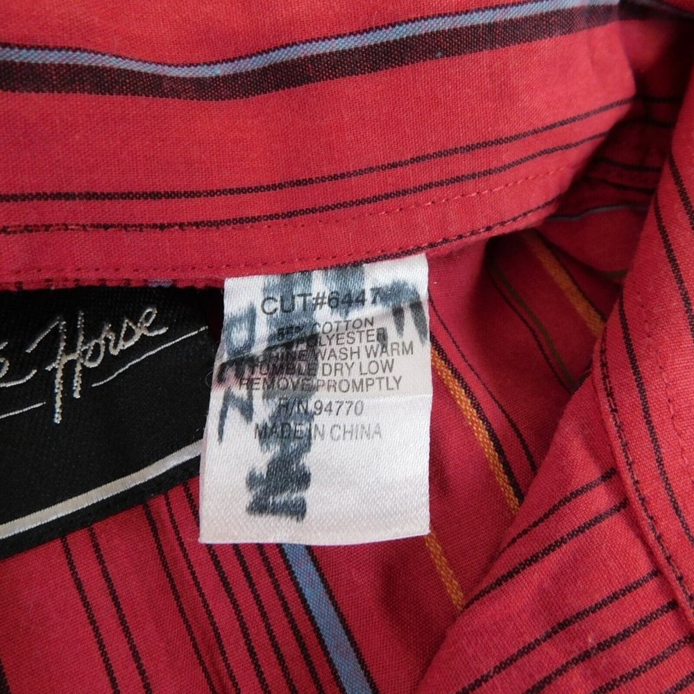 White Horse Pearl Snap Up Men Red with Stripes Shirt Western Rockabilly Size L - Picture 8 of 10